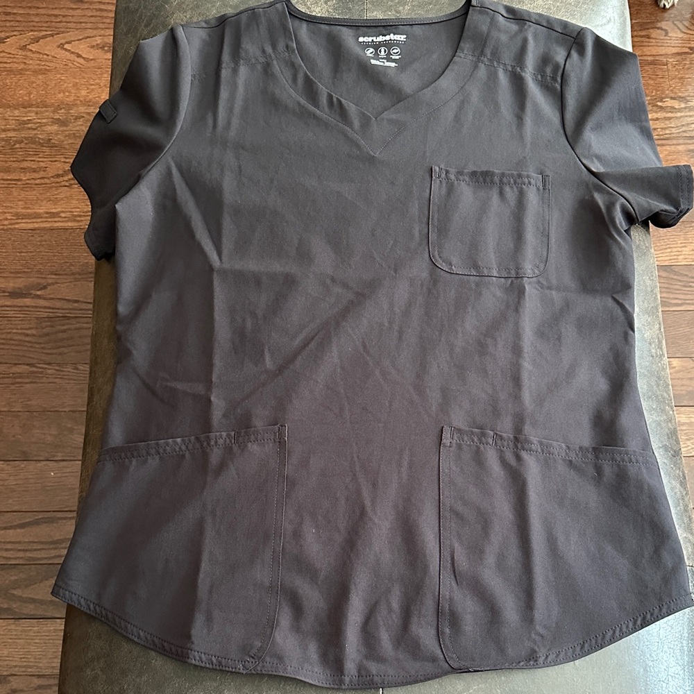 Like New Scrub sets: Scrubstar Black Scrub Tops (3) and Black Scrub pants (3)
